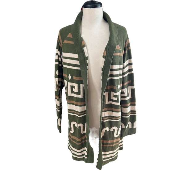 King Ranch Sweater Women Sz L Blanket Pattern Long Cardigan Southwest Boho Aztec - Picture 1 of 4